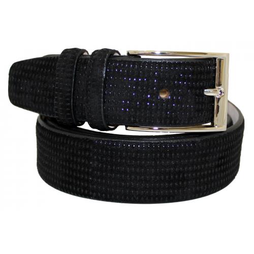 Emilio Franco "B1" Jewel Black Genuine Leather Suede Print Belt